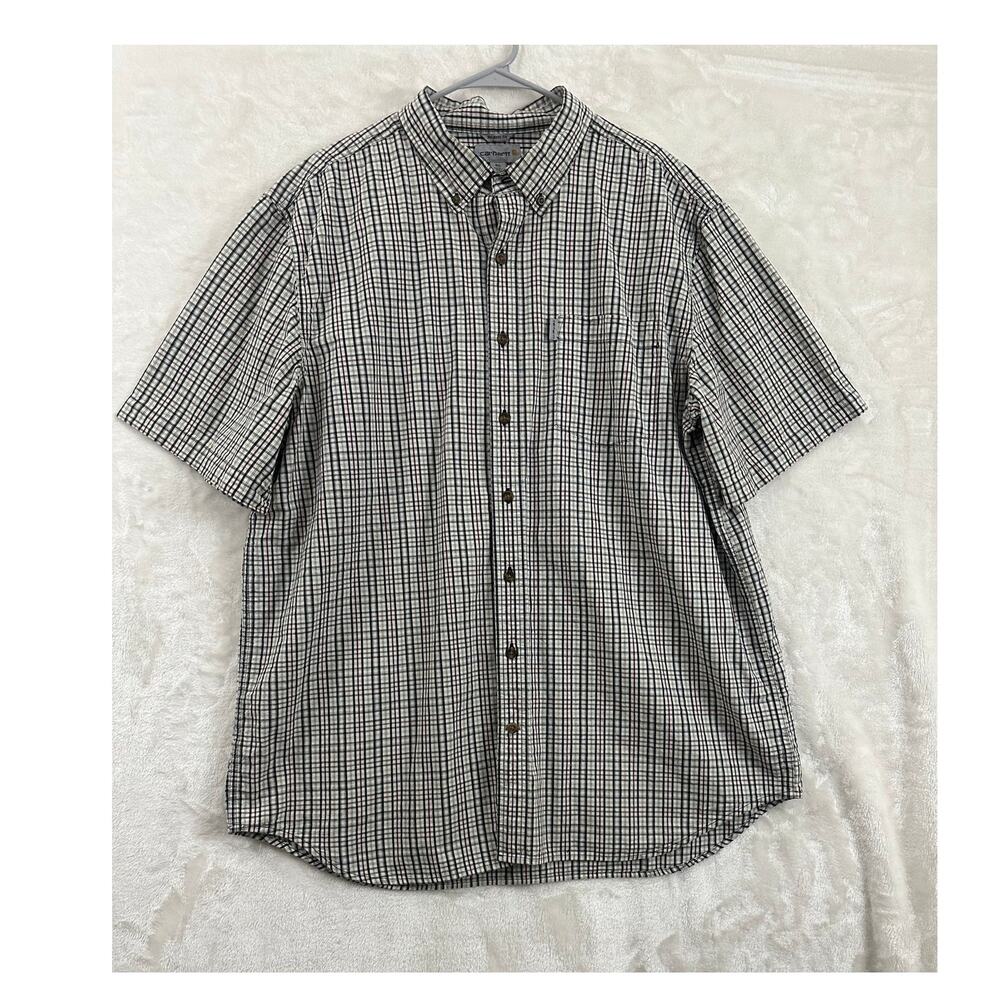 Carhartt Plaid Button Shirt 2XLT 2X Tall Mens Relaxed Fit Chore Work Casual